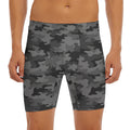 Black And Grey Camouflage Print Men's Long Boxer Briefs