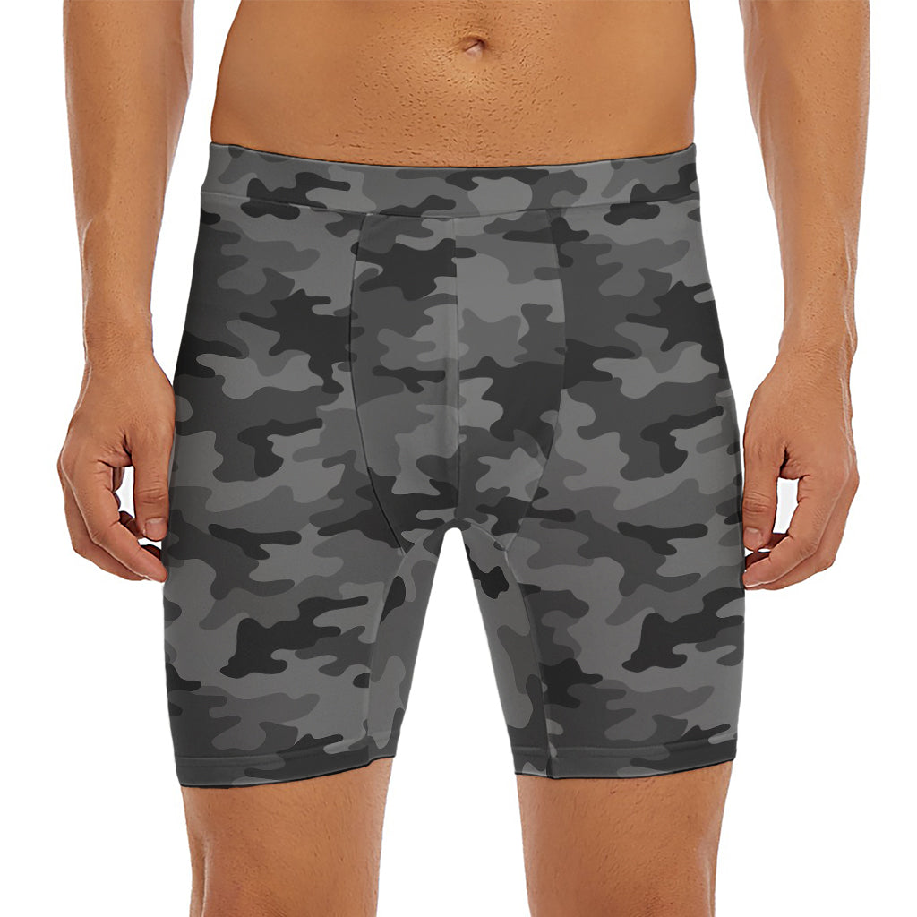 Black And Grey Camouflage Print Men's Long Boxer Briefs