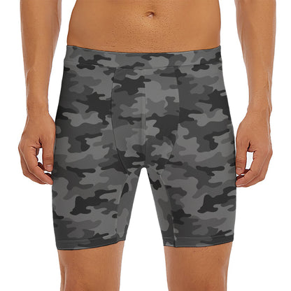 Black And Grey Camouflage Print Men's Long Boxer Briefs