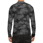 Black And Grey Camouflage Print Men's Long Sleeve Rash Guard