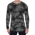 Black And Grey Camouflage Print Men's Long Sleeve T-Shirt