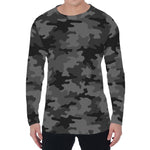 Black And Grey Camouflage Print Men's Long Sleeve T-Shirt