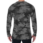 Black And Grey Camouflage Print Men's Long Sleeve T-Shirt