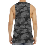 Black And Grey Camouflage Print Men's Muscle Tank Top