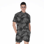 Black And Grey Camouflage Print Men's Rompers