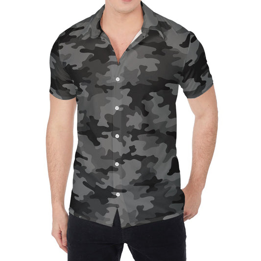 Black And Grey Camouflage Print Men's Shirt
