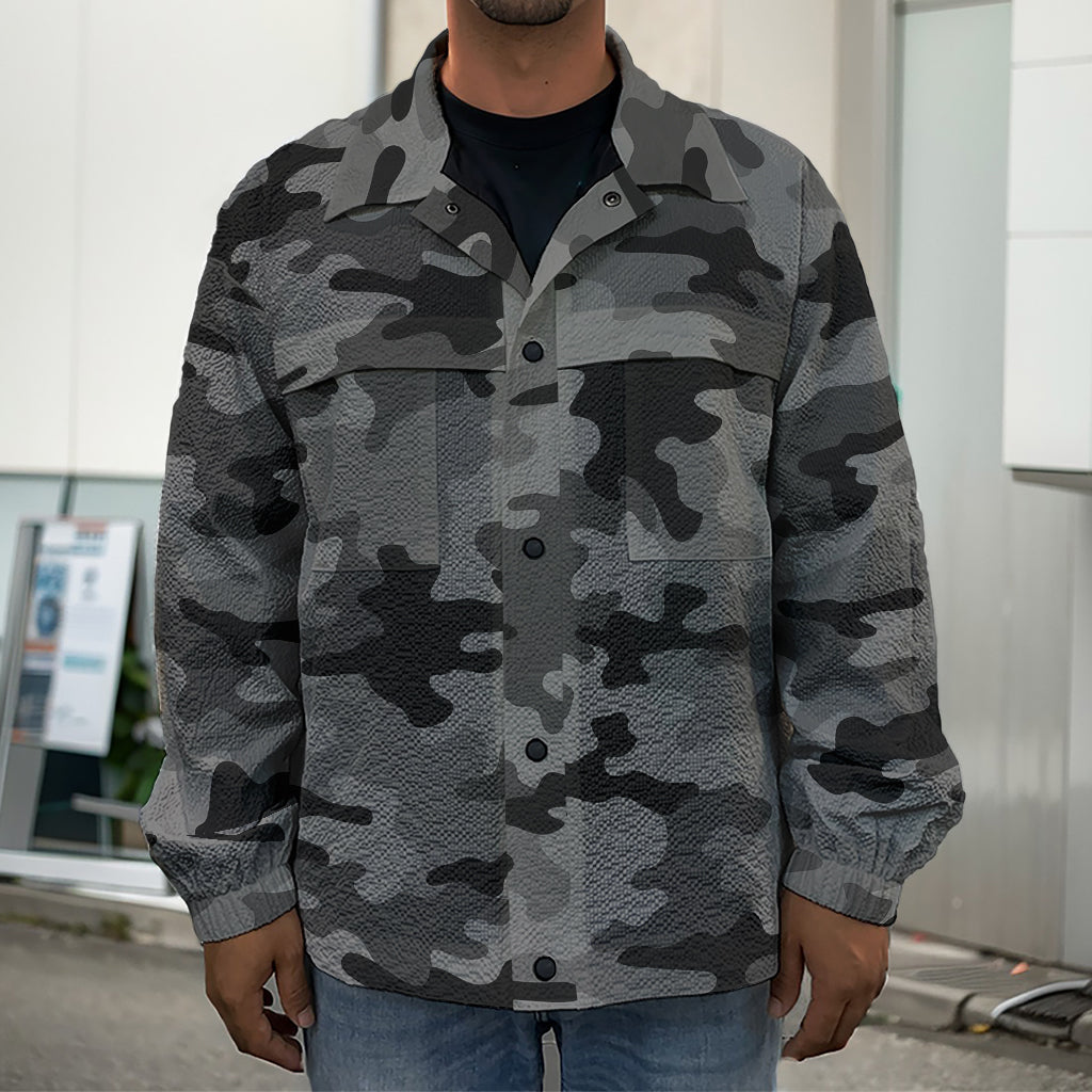 Black And Grey Camouflage Print Men's Shirt Jacket