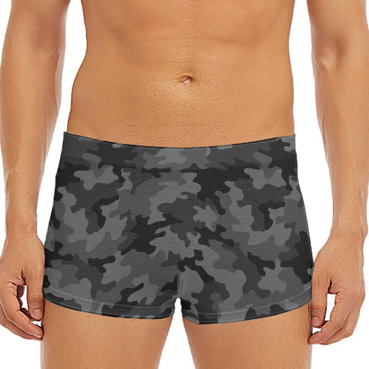 Black And Grey Camouflage Print Men's Short Boxer Briefs