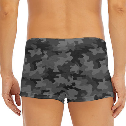 Black And Grey Camouflage Print Men's Short Boxer Briefs
