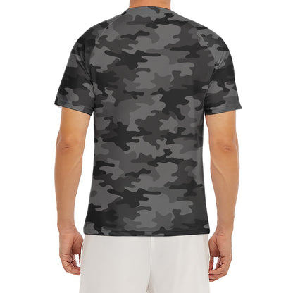 Black And Grey Camouflage Print Men's Short Sleeve Rash Guard