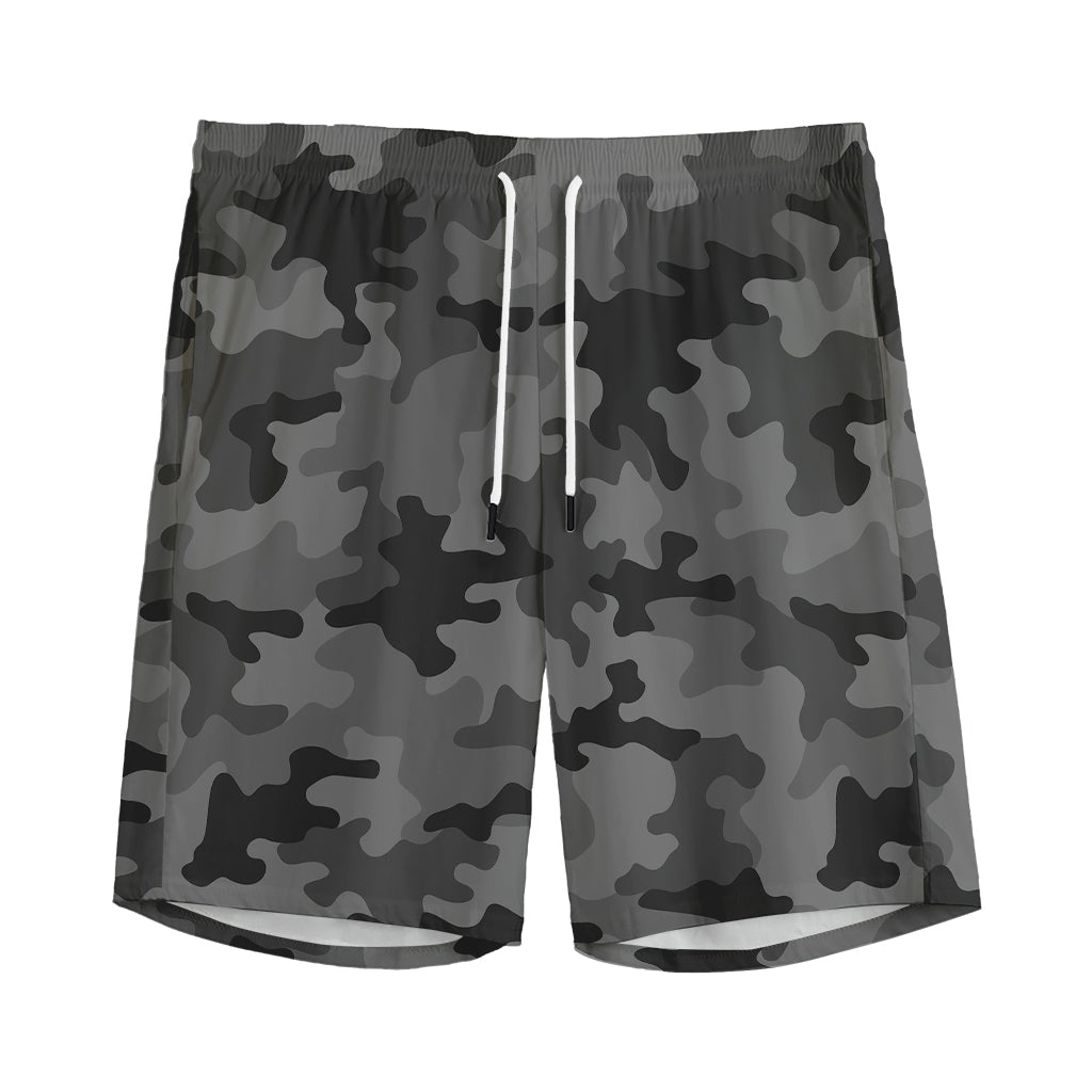 Black And Grey Camouflage Print Men's Sports Shorts