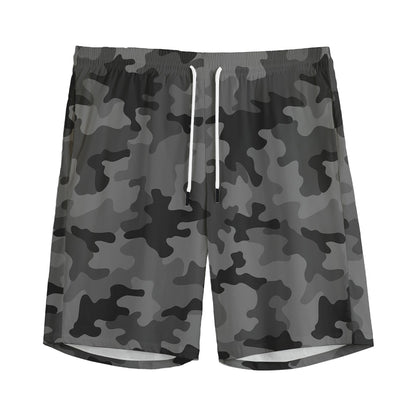Black And Grey Camouflage Print Men's Sports Shorts