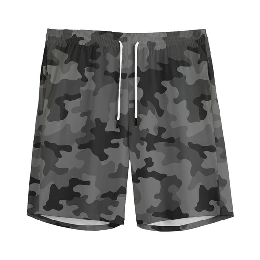 Black And Grey Camouflage Print Men's Sports Shorts
