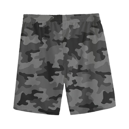 Black And Grey Camouflage Print Men's Sports Shorts