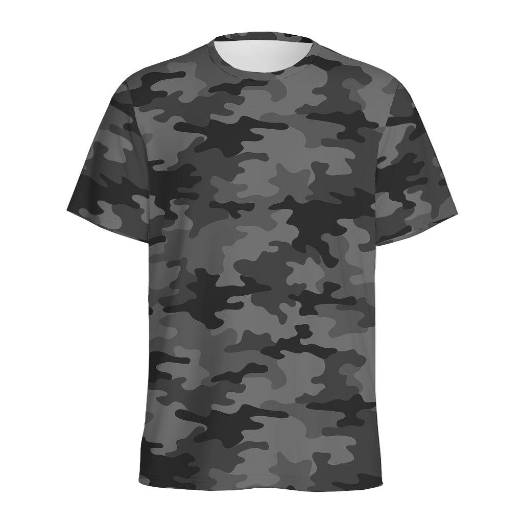 Black And Grey Camouflage Print Men's Sports T-Shirt