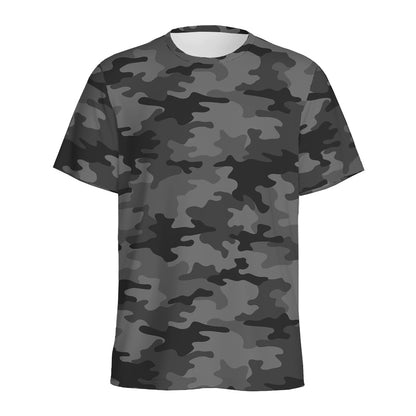 Black And Grey Camouflage Print Men's Sports T-Shirt