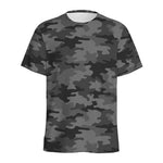 Black And Grey Camouflage Print Men's Sports T-Shirt