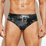 Black And Grey Camouflage Print Men's Swim Briefs