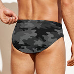 Black And Grey Camouflage Print Men's Swim Briefs