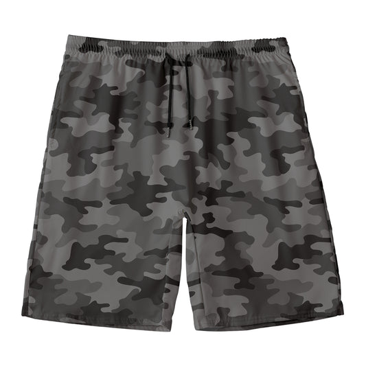 Black And Grey Camouflage Print Men's Swim Trunks