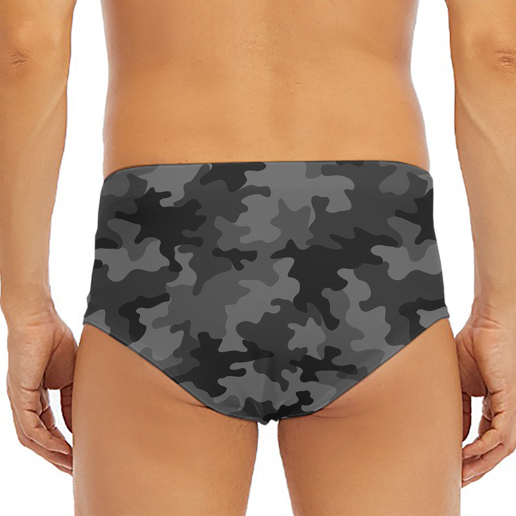 Black And Grey Camouflage Print Men's Triangle Swim Briefs