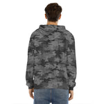 Black And Grey Camouflage Print Men's Velvet Pullover Hoodie