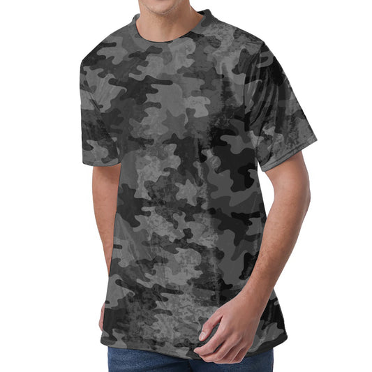 Black And Grey Camouflage Print Men's Velvet T-Shirt