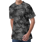 Black And Grey Camouflage Print Men's Velvet T-Shirt