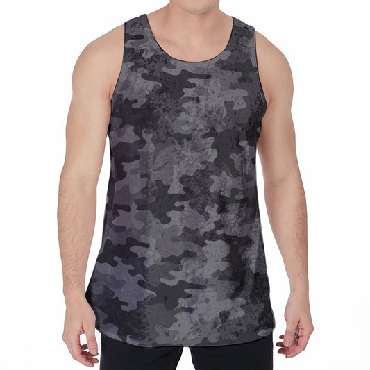 Black And Grey Camouflage Print Men's Velvet Tank Top