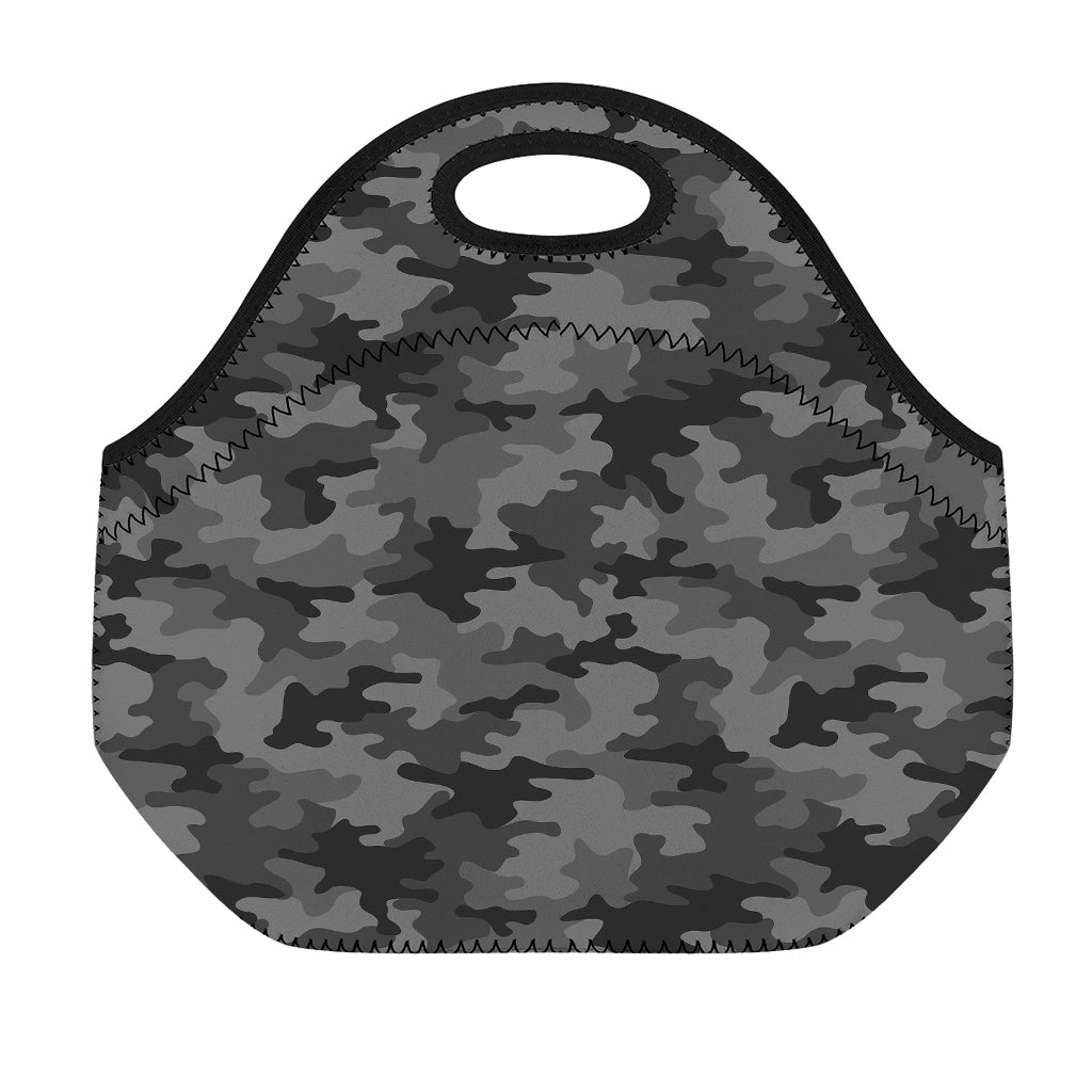 Black And Grey Camouflage Print Neoprene Lunch Bag