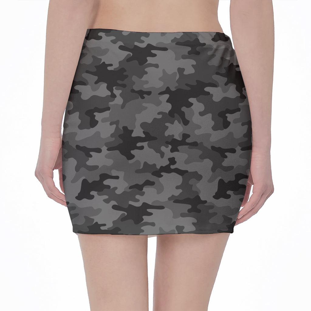 Black And Grey Camouflage Print Pencil Mini Skirt