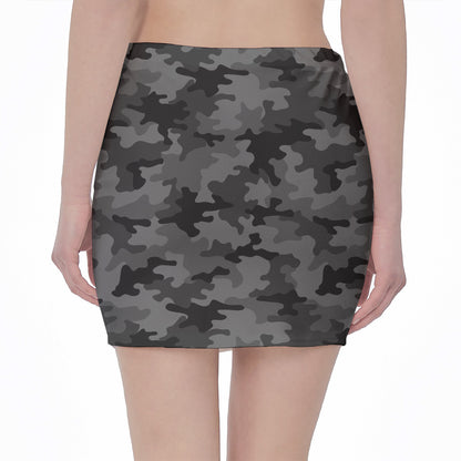 Black And Grey Camouflage Print Pencil Mini Skirt