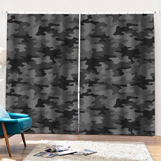 Black And Grey Camouflage Print Pencil Pleat Curtains