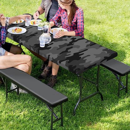 Black And Grey Camouflage Print Picnic Table Cover