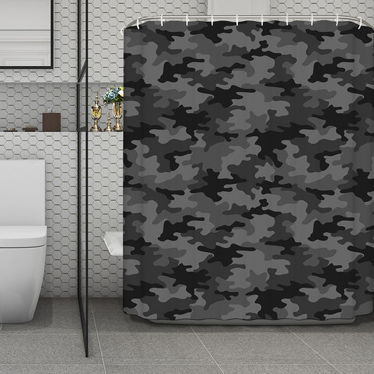 Black And Grey Camouflage Print Polyester Shower Curtain