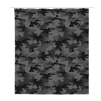 Black And Grey Camouflage Print Polyester Shower Curtain