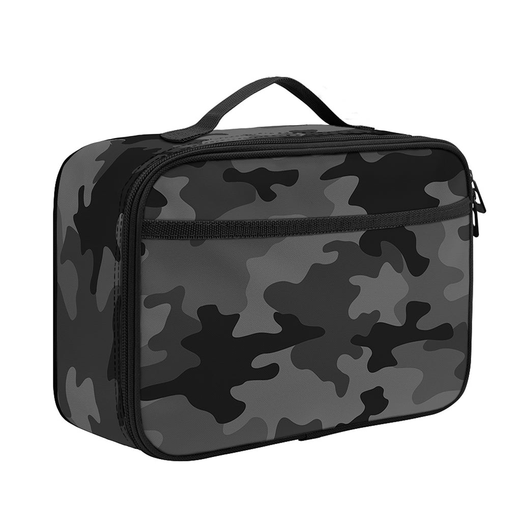 Black And Grey Camouflage Print Portable Lunch Bag