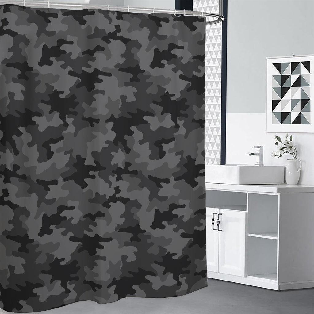Black And Grey Camouflage Print Premium Shower Curtain