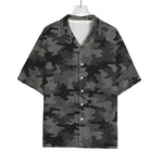 Black And Grey Camouflage Print Rayon Hawaiian Shirt