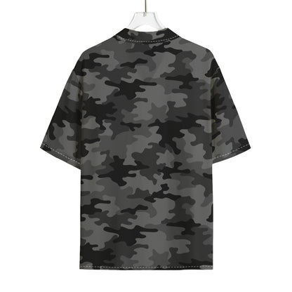 Black And Grey Camouflage Print Rayon Hawaiian Shirt