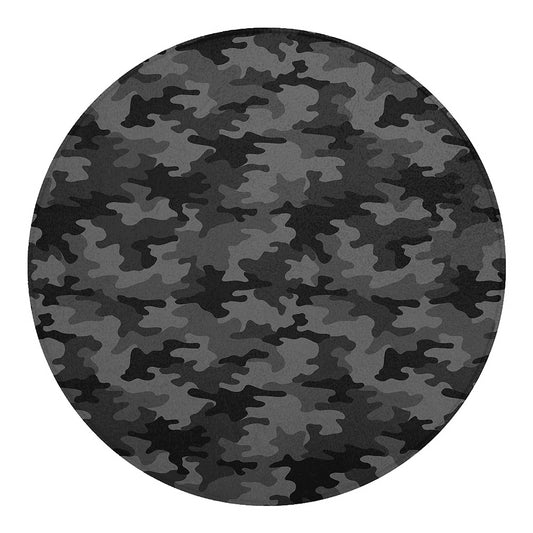 Black And Grey Camouflage Print Round Blanket