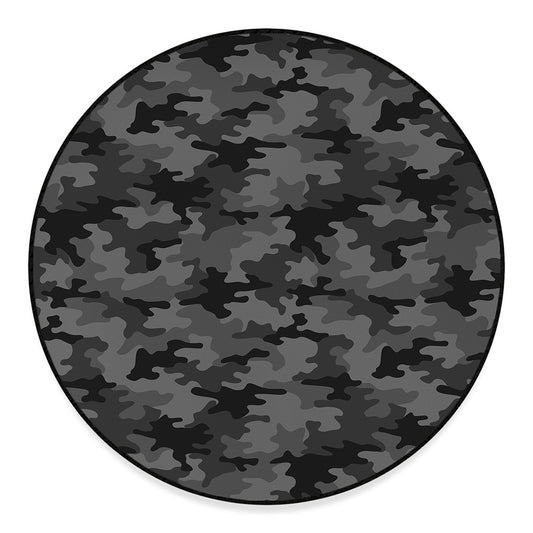 Black And Grey Camouflage Print Round Floor Mat