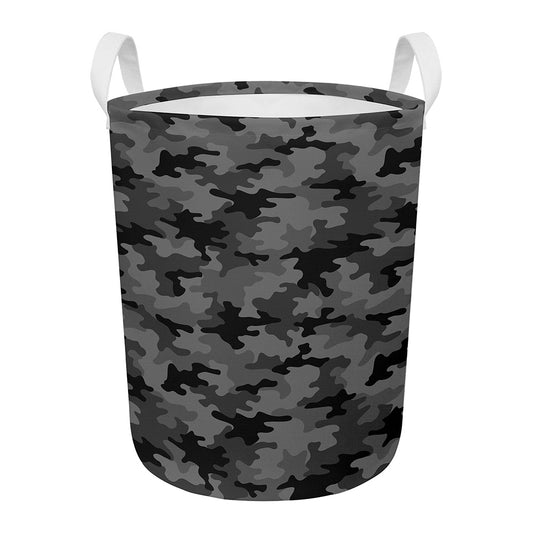 Black And Grey Camouflage Print Round Laundry Basket