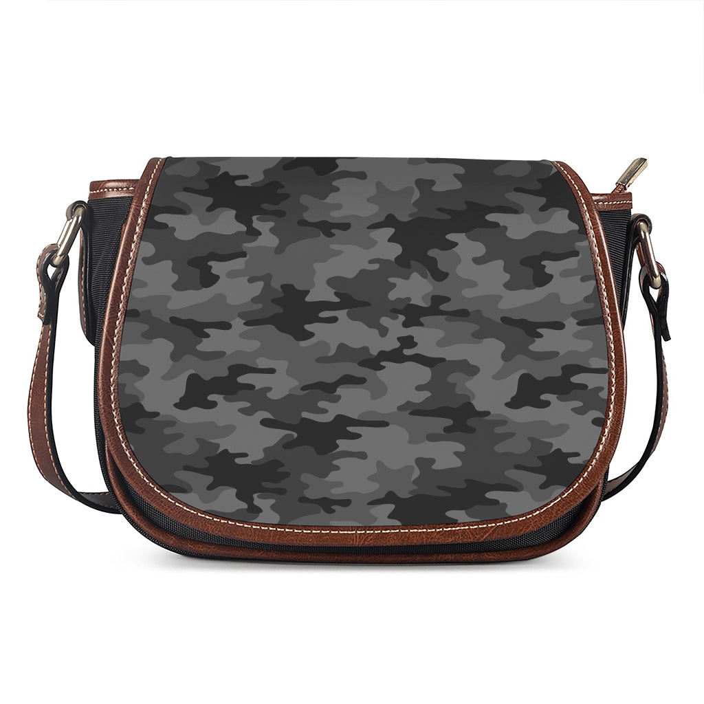 Black And Grey Camouflage Print Saddle Bag