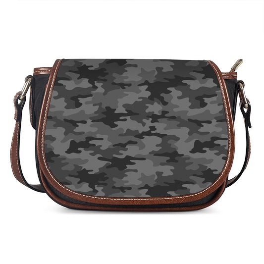 Black And Grey Camouflage Print Saddle Bag