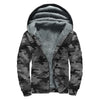 Black And Grey Camouflage Print Sherpa Lined Zip Up Hoodie