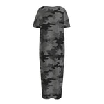 Black And Grey Camouflage Print Short Sleeve Long Nightdress