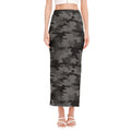 Black And Grey Camouflage Print Side Slit Maxi Skirt