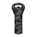 Black And Grey Camouflage Print Single Neoprene Wine Tote