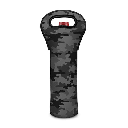 Black And Grey Camouflage Print Single Neoprene Wine Tote